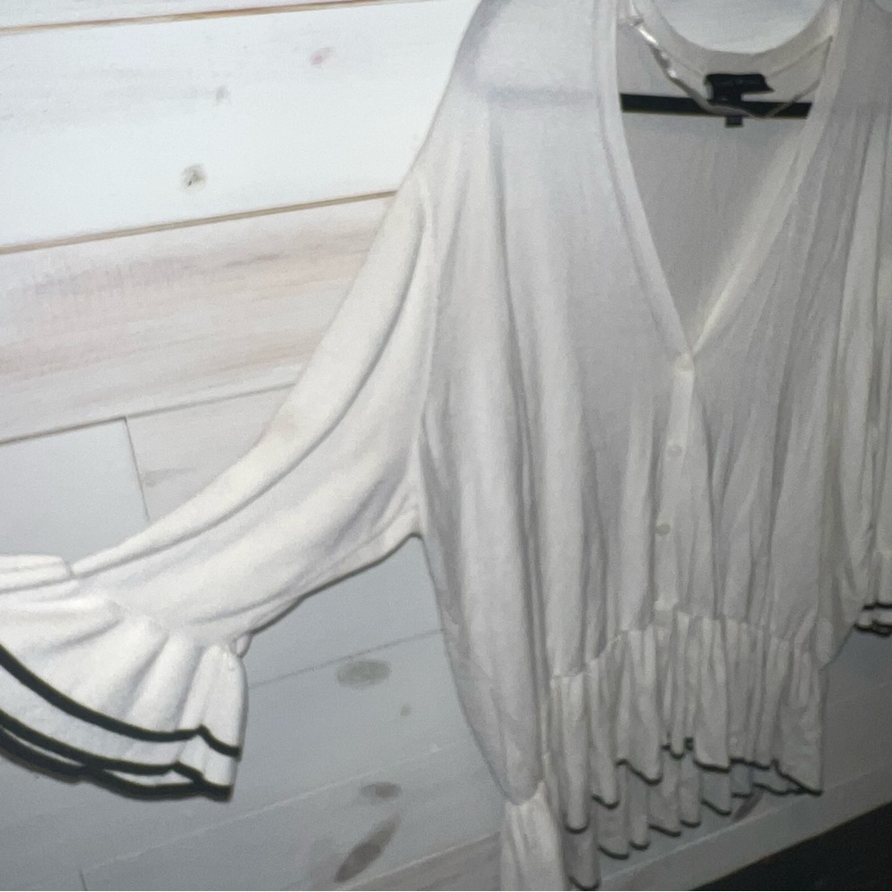 Lane Bryant White Cardigan 3/4 Sleeve Ruffle Size 22 - Picture 5 of 6
